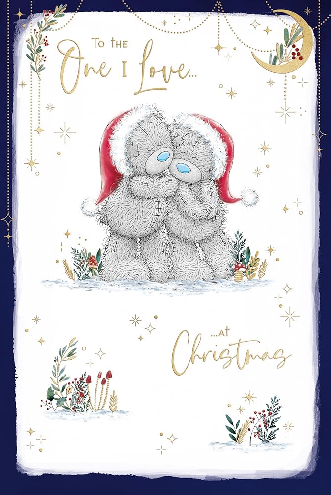 Bears Hugging In Santa Hats To The One I Love Christmas Card