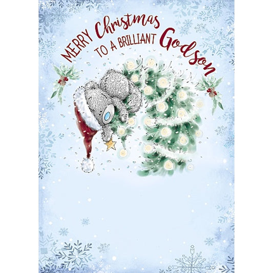 To a Brilliant Godson Tatty Teddy Snowy Christmas Card