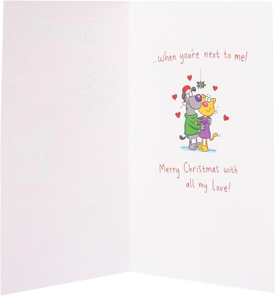 Giggles Cartoon Dog and Cat Design Husband Christmas Card