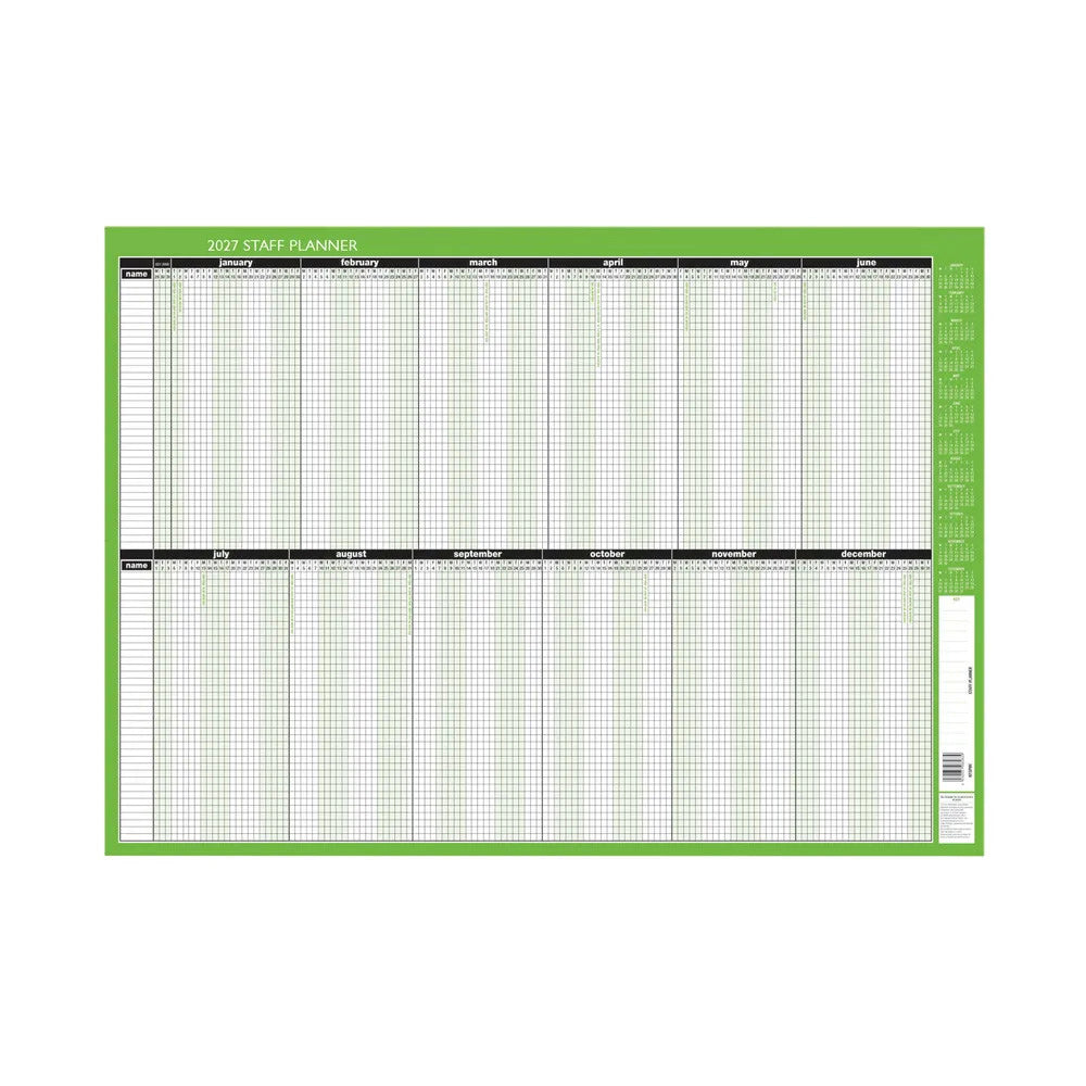 Janrax 2027 Staff 5 Day Week Planner Unmounted - 855 x 610mm