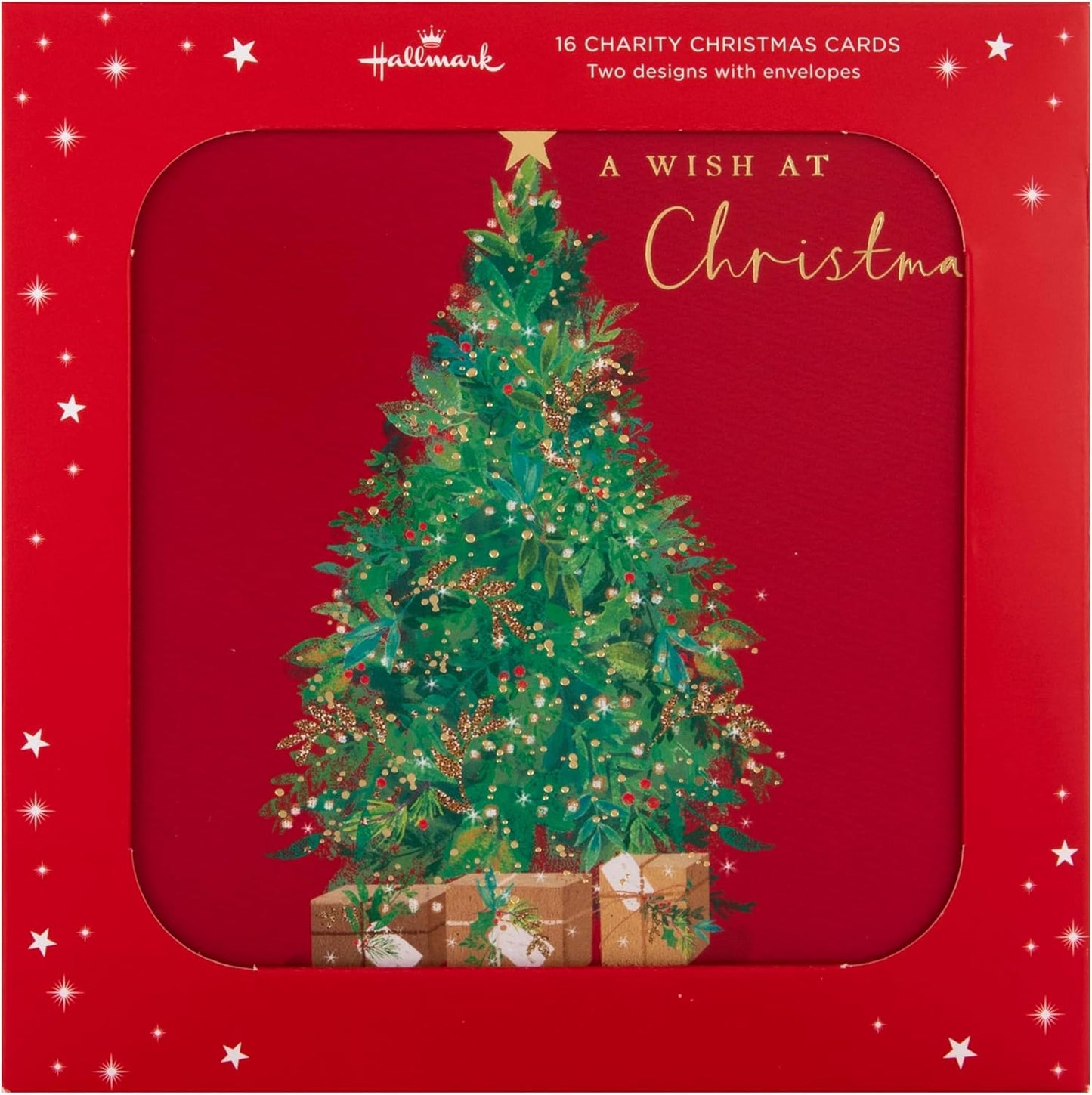 Xmas Tree & Wreath Pack of 16, 2 Designs Multipack Charity Christmas Cards