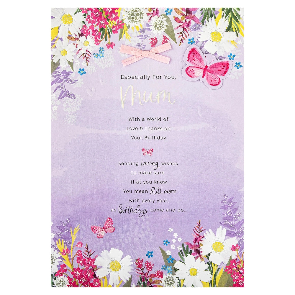 Purple Florals Design & Heartfelt Verse Mum Large Birthday Card