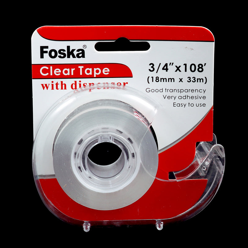 Pack of 6 Clear Transparent Tape with Dispenser 18mm x 33m