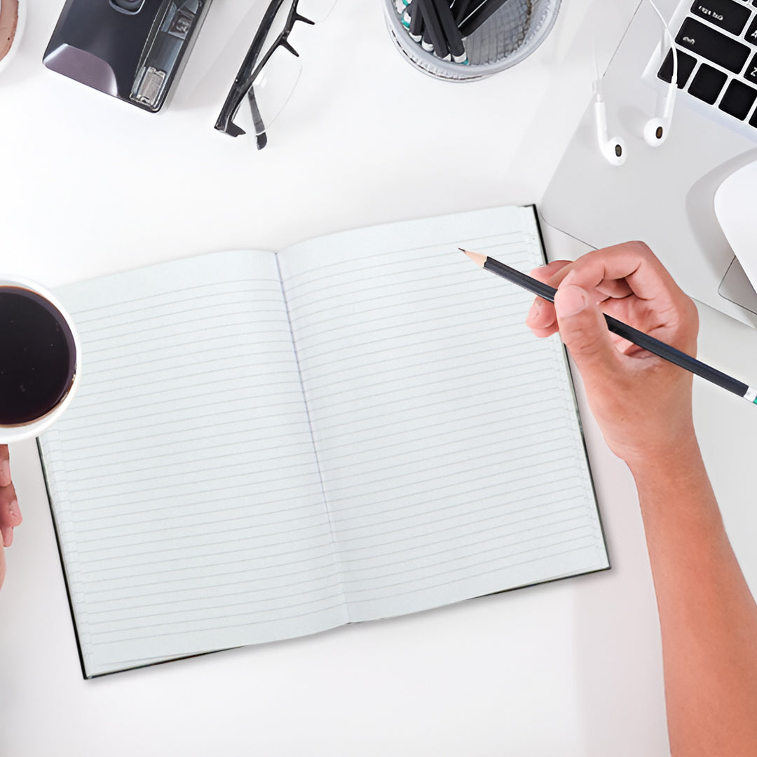 Pack of 5 A4 160 Pages 8mm Ruled Charcoal Black Casebound Notebooks