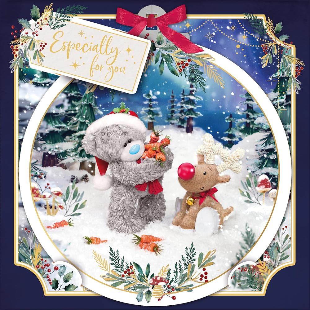 Bear And Reindeer Especially For You 3D Christmas Card With Keepsake Bauble Style Plaque