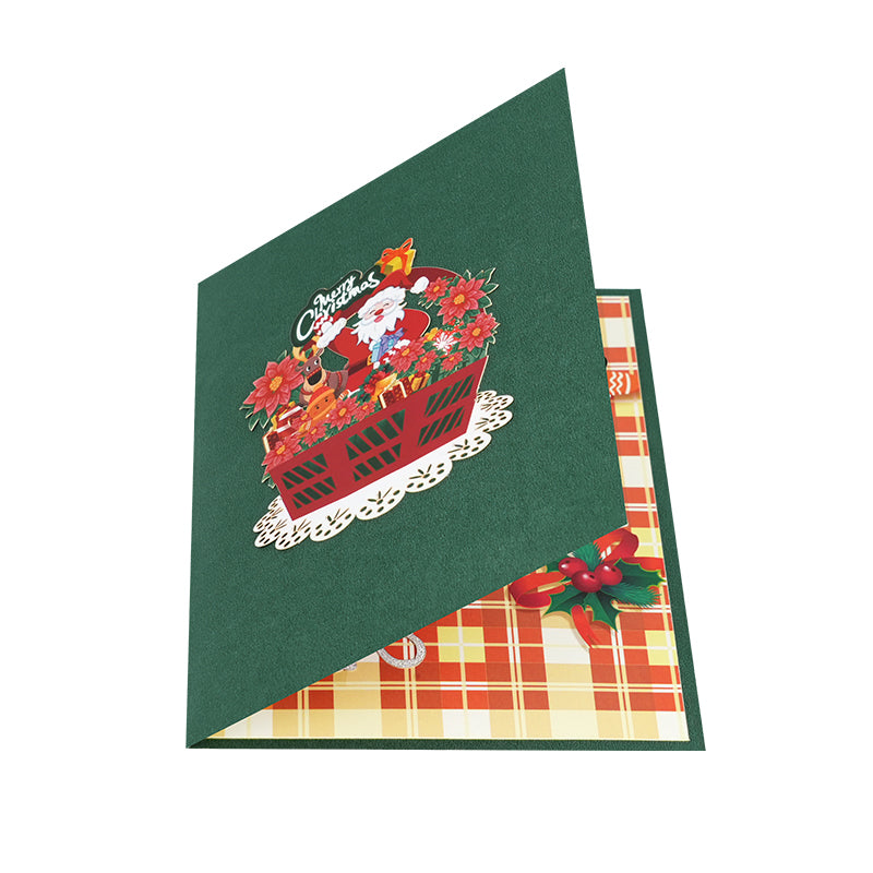 Festive Basket with Santa & Holiday Decor 3D Pop Up Christmas Card