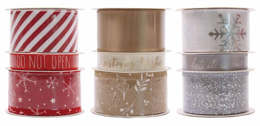 Pack of 3 Types Single Colour Luxury Christmas Ribbon Spools