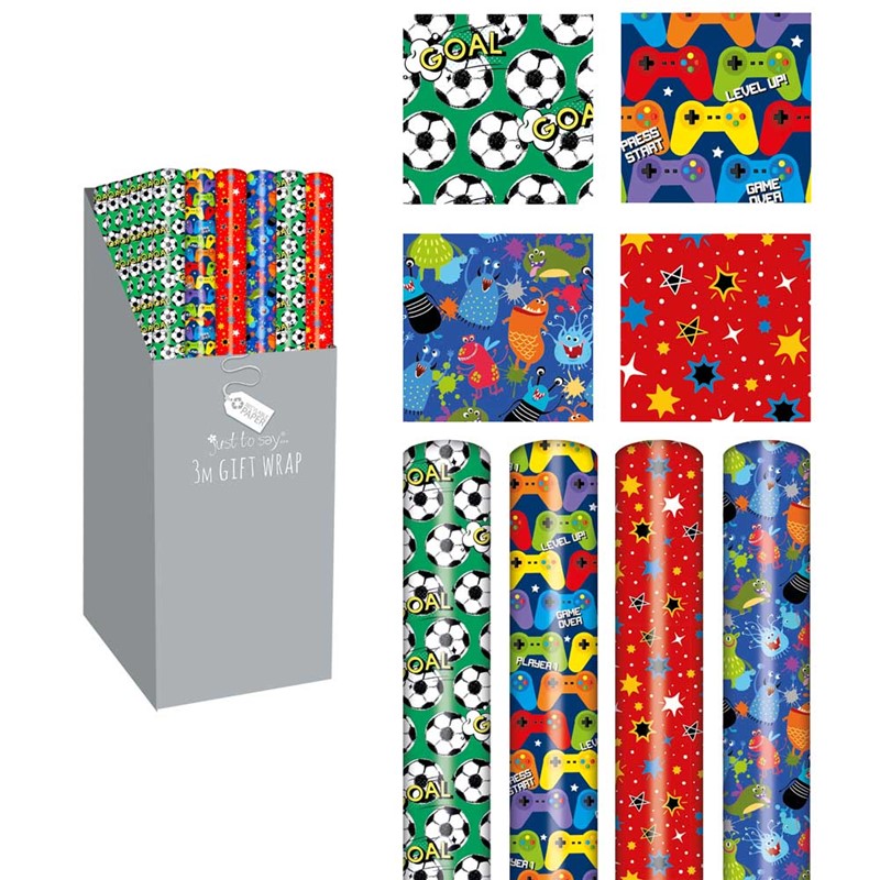 Pack of 4 3M Boys Design Gift Wrap Rolls