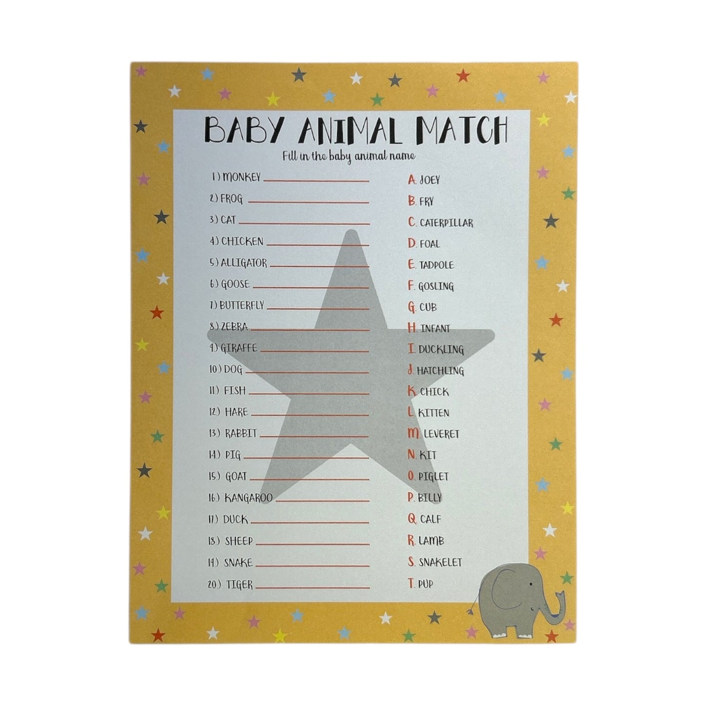 Set of 2 Baby Shower Games - 12 Baby Animals & 12 Baby Names Race Game Sheets