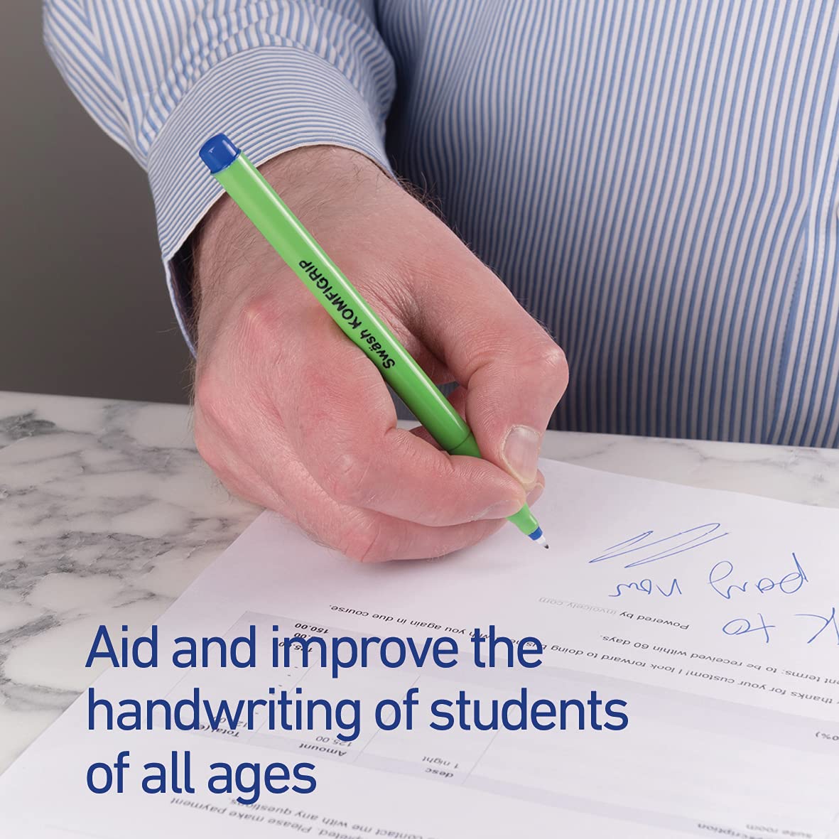 Pack of 12 Swash KOMFIGRIP Handwriting Blue Pens