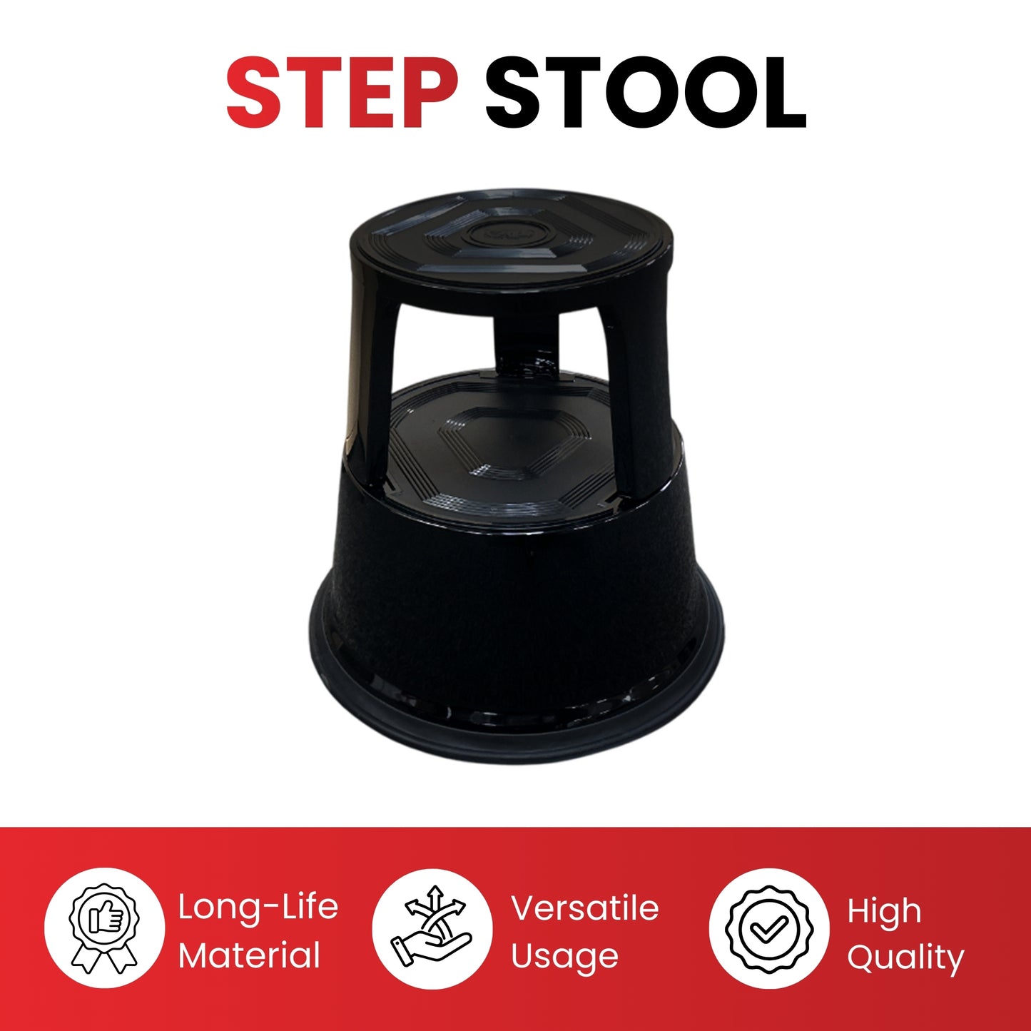 Blue Metal Rolling Kick Step Stool with 150kg Capacity