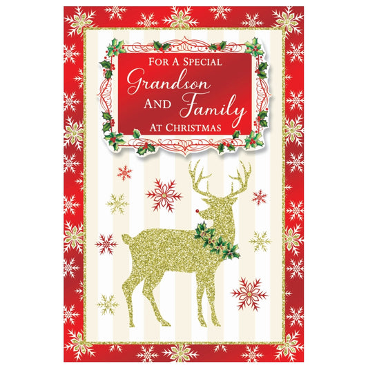 For a Special Grandson and Family Raindeer Design Christmas Card