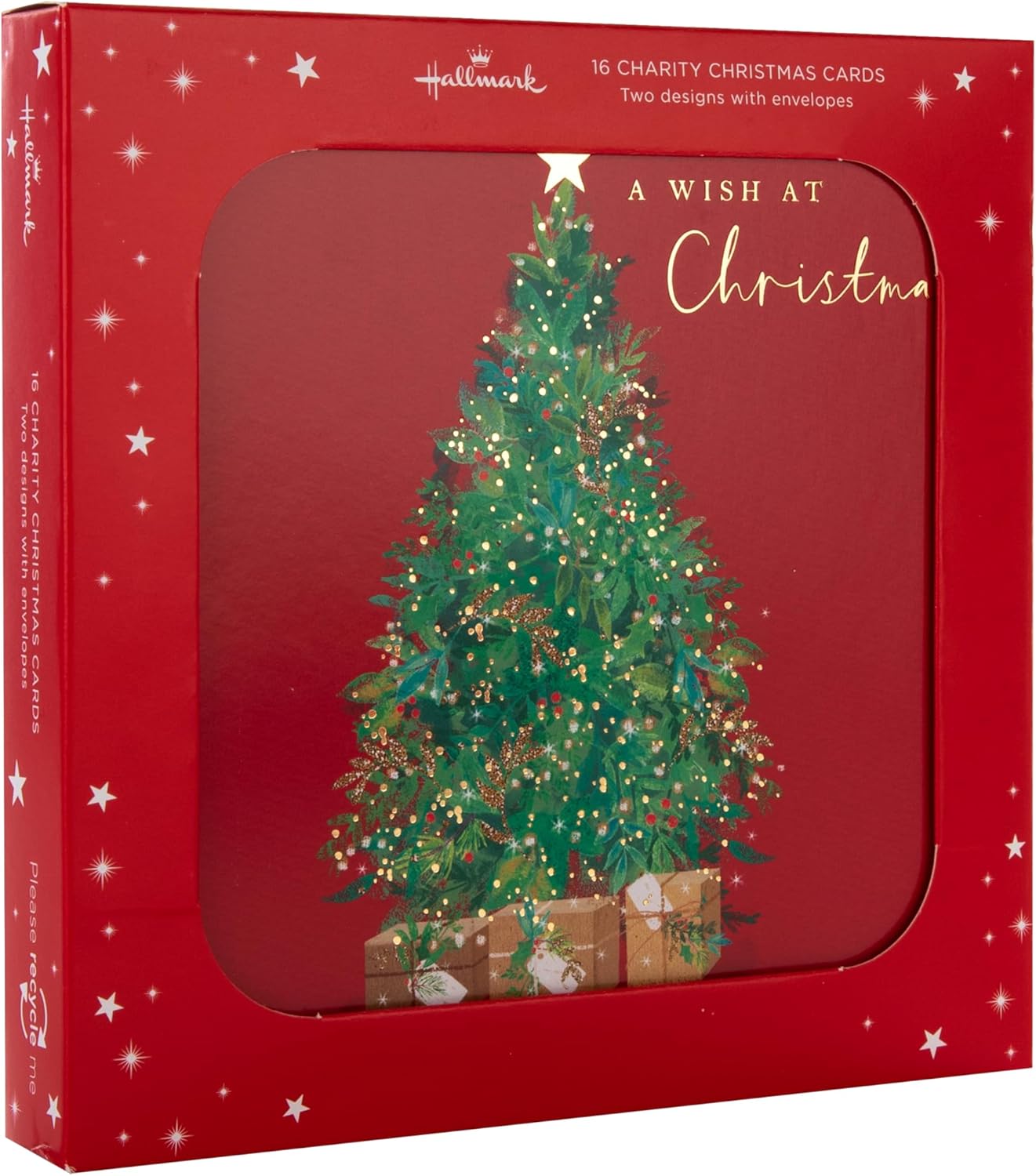 Xmas Tree & Wreath Pack of 16, 2 Designs Multipack Charity Christmas Cards