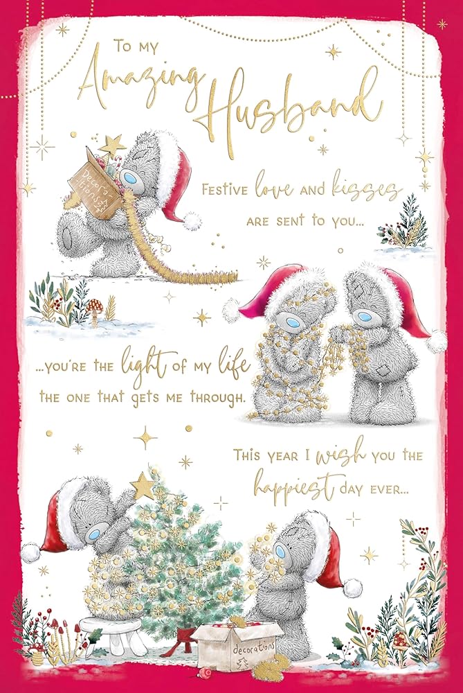 Bears Decorating Xmas Tree Storyboard To My Wonderful Husband Christmas Card