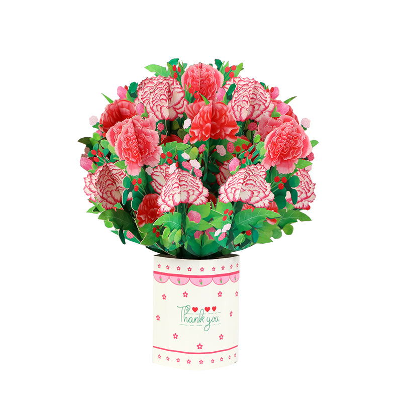 Carnation Charm 3D Pop Up Greeting Card - Mother's Day Birthday Wedding Anniversary