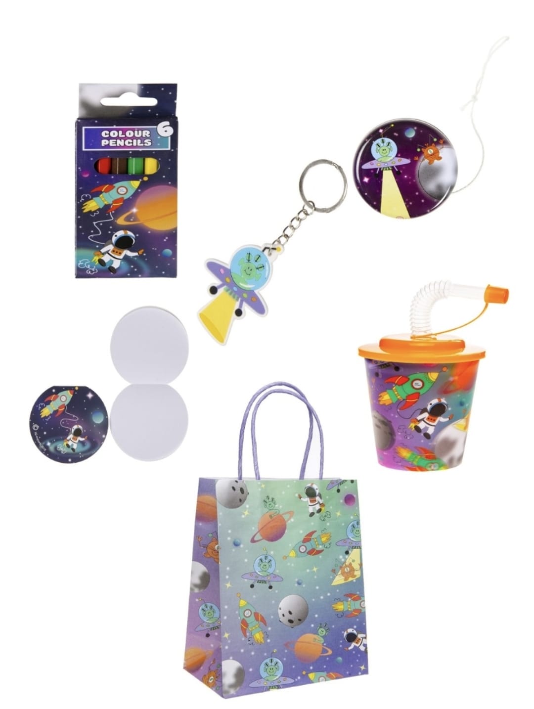 Pre Filled Space Theme Kids Party Favour Bag – Gift Bag with Reusable Cup & Themed Toys