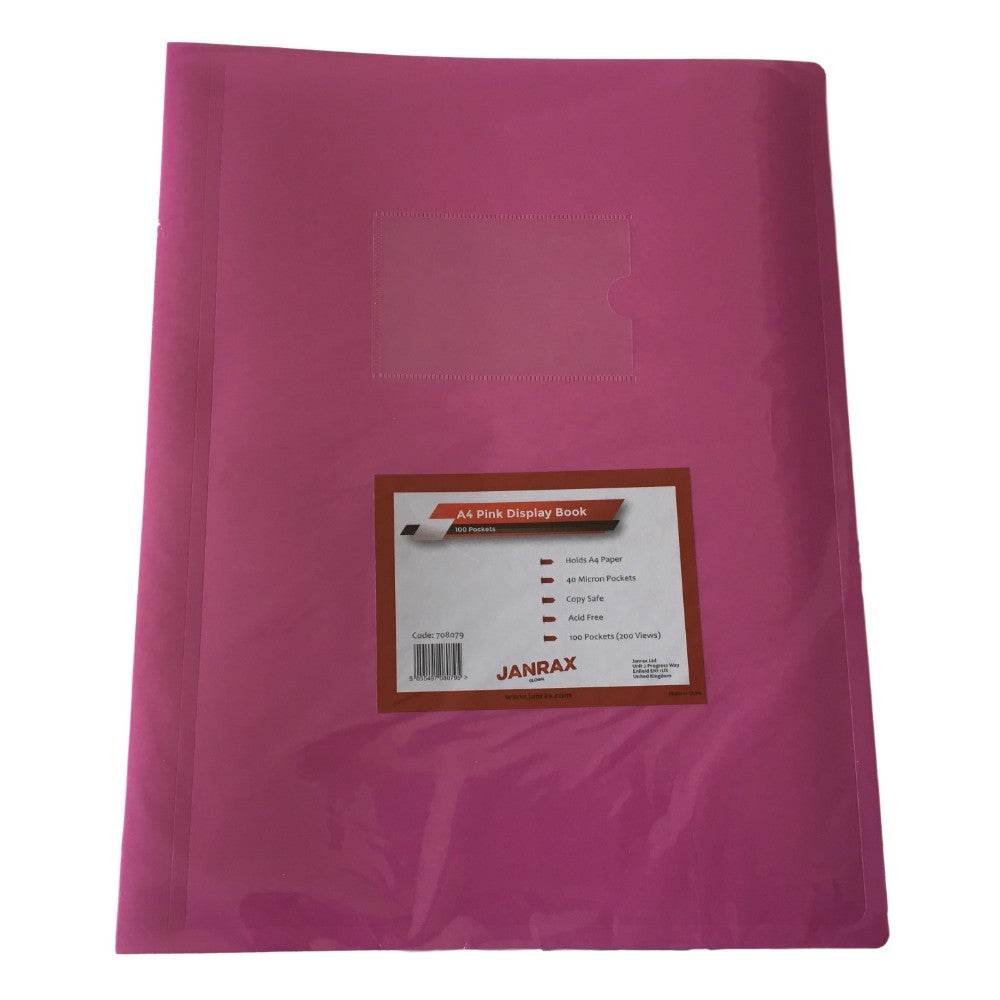 A4 Pink Flexible Cover 100 Pocket Display Book