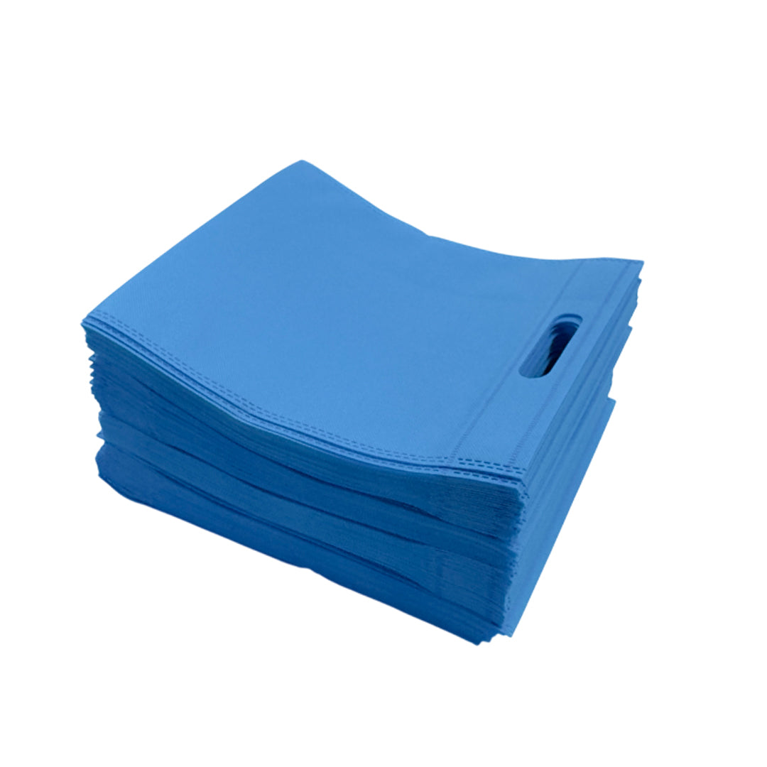 Pack of 50 Light Blue Coloured 30x25cm Non-Woven Patch Handle Bags
