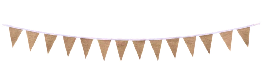 Plain With White String Hessian Bunting 3m with 14 Pennants