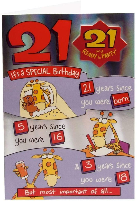21 Today Ready To Party Birthday Card With Badge by Cards 