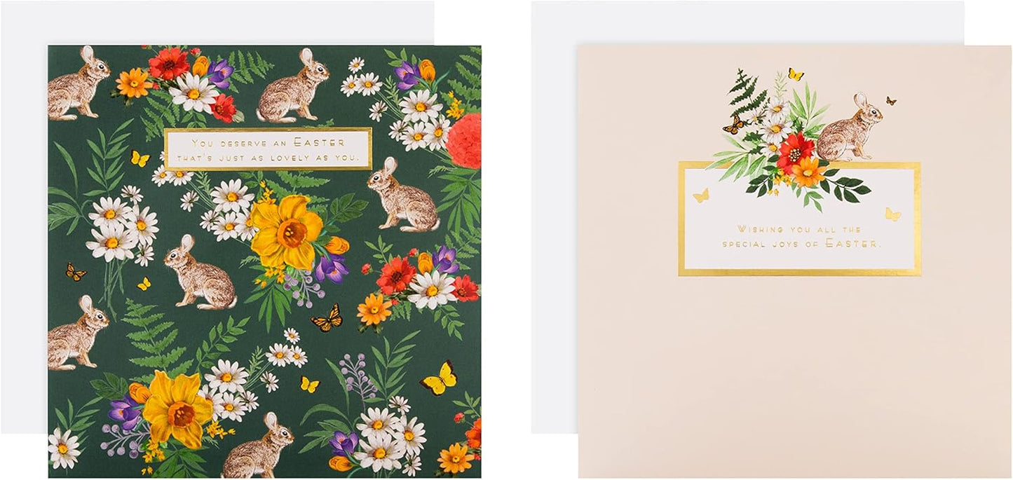 Floral with Rabbits in 2 Design Pack of 10 Charity Easter Cards
