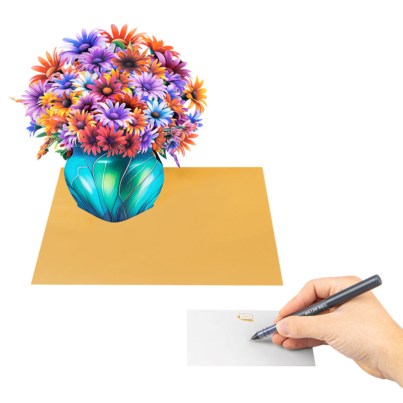 Daisy Delight Vibrant 3D Pop Up Flower Vase Greeting Card - Birthday Anniversary Mother's Valentine's Day