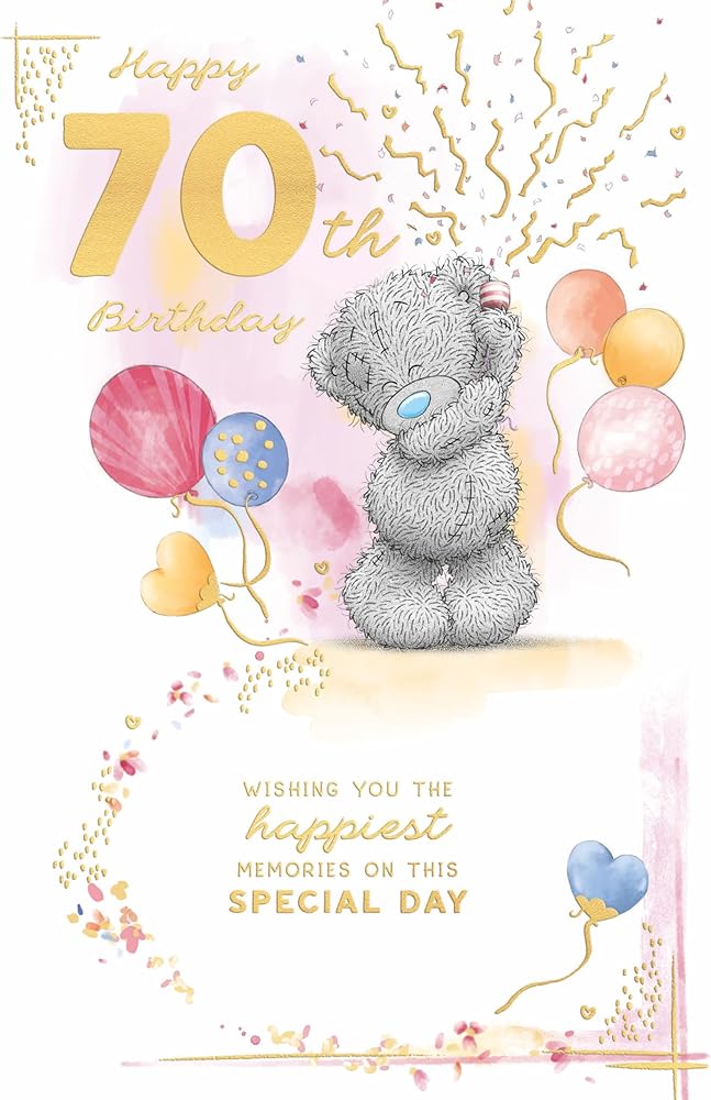 Bear With Party Popper Embellished 70th Birthday Card
