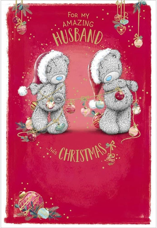 Bears with String of Baubles Amazing Husband Christmas Card