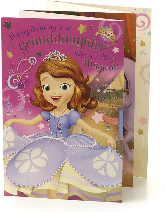 Princess Birthday Card for Granddaughter Sofia the First including Stickers