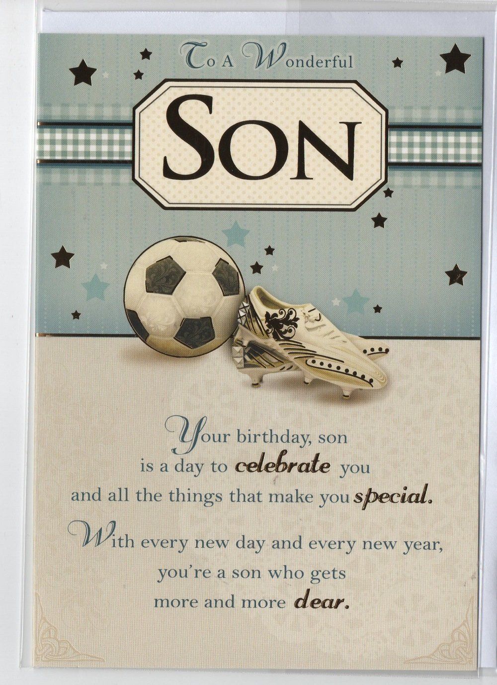 To a Wonderful Son Football And Shoes Design Birthday Card