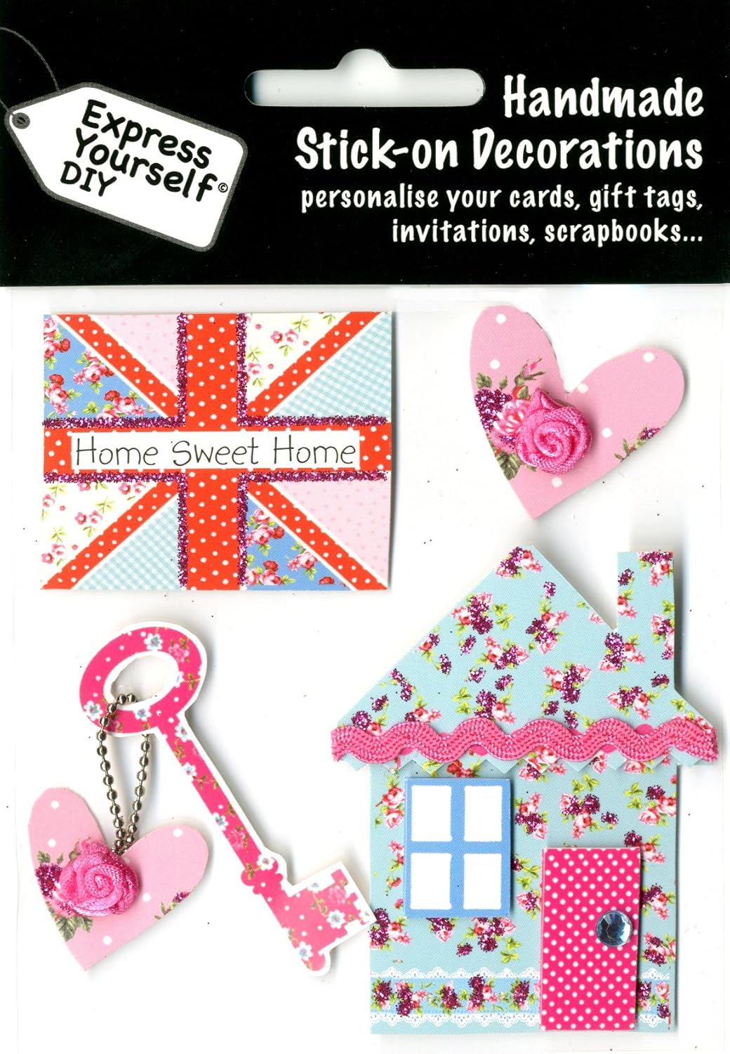 Express Yourself DIY self Adhesive House & Hearts Card Toppers Ideal for Card Making, Scrapbooking, Papercrafts, Childrens Crafts