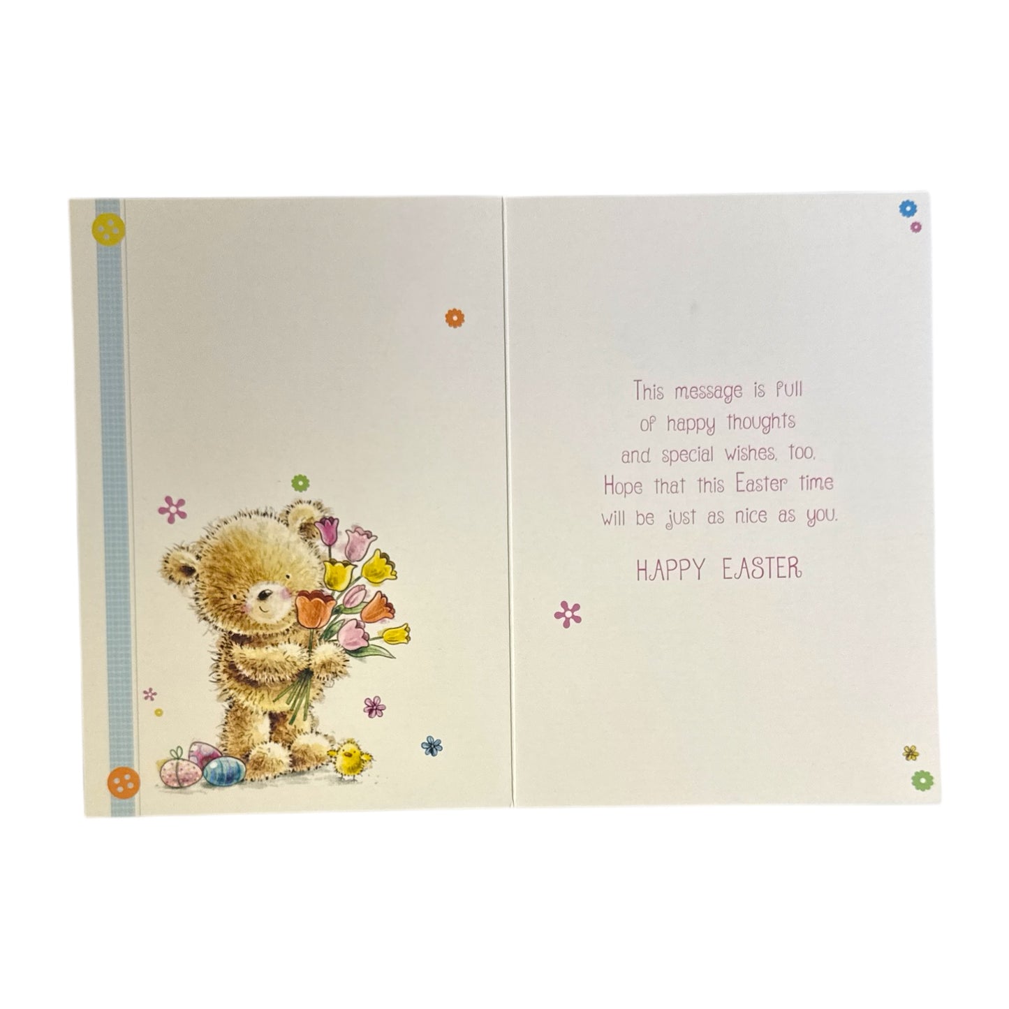 For A Special Daughter Cute Teddy Holding Tulip Flowers Design Easter Card