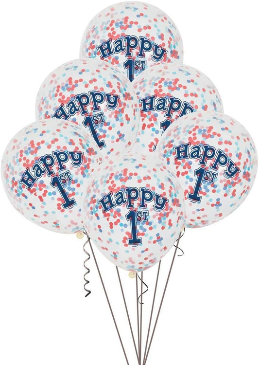 Pack of 6 Little Sailor Nautical First Birthday Clear Latex Balloons with Confetti 12"