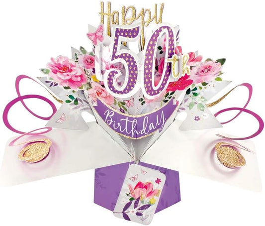 Flowers 50th Birthday 3D Pop-Up Greeting Card