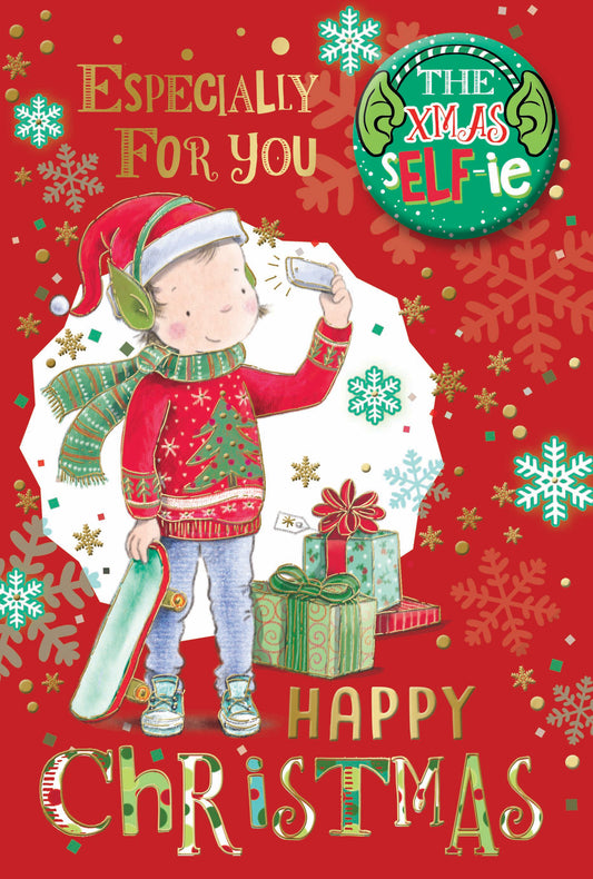 Especially For You Selfie Design Male Open Christmas Card