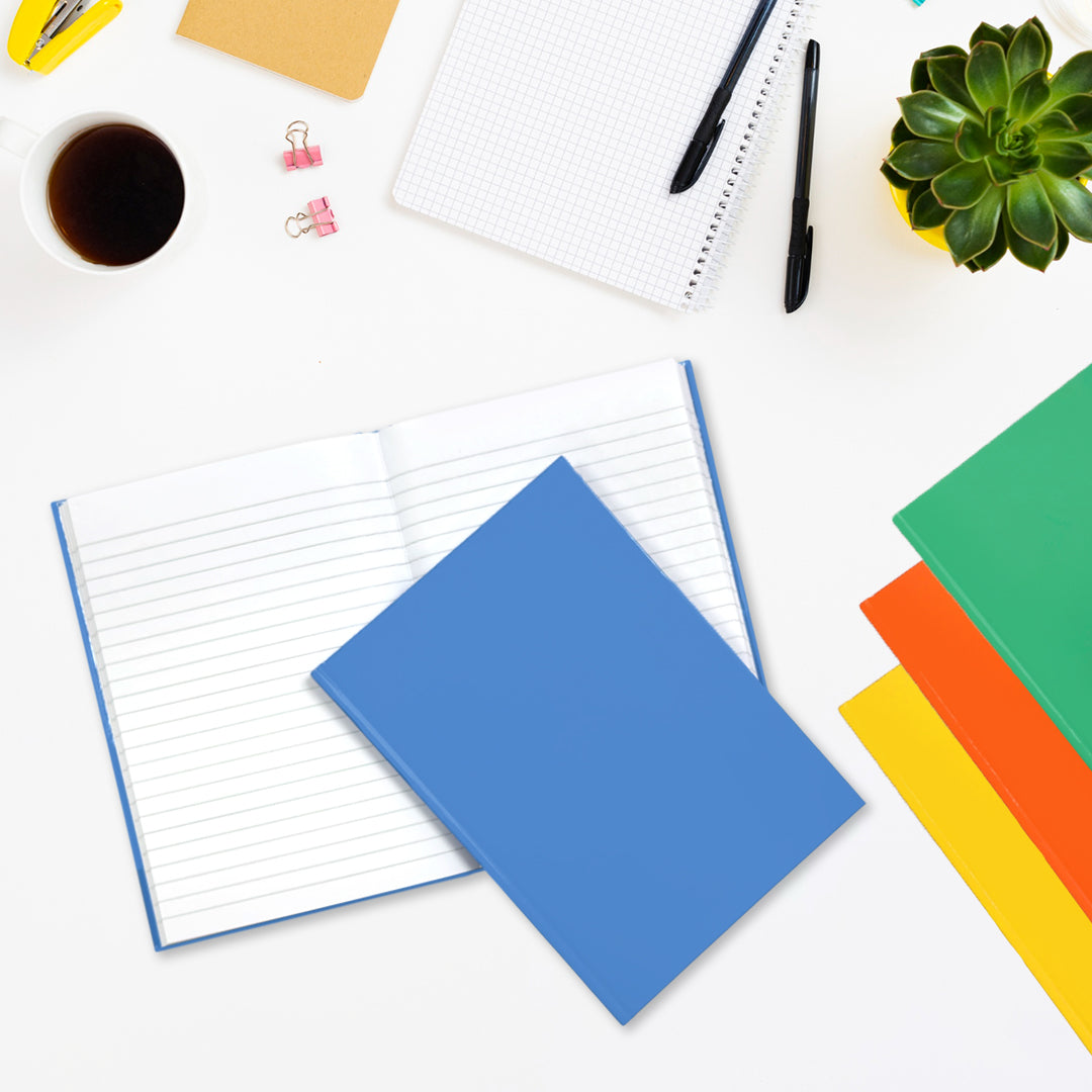 Pack of 5 A5 160 Pages 8mm Ruled Orange Casebound Notebooks