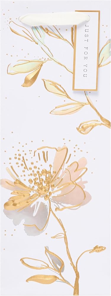 Floral White Lotus Design Bottle Gift Bag