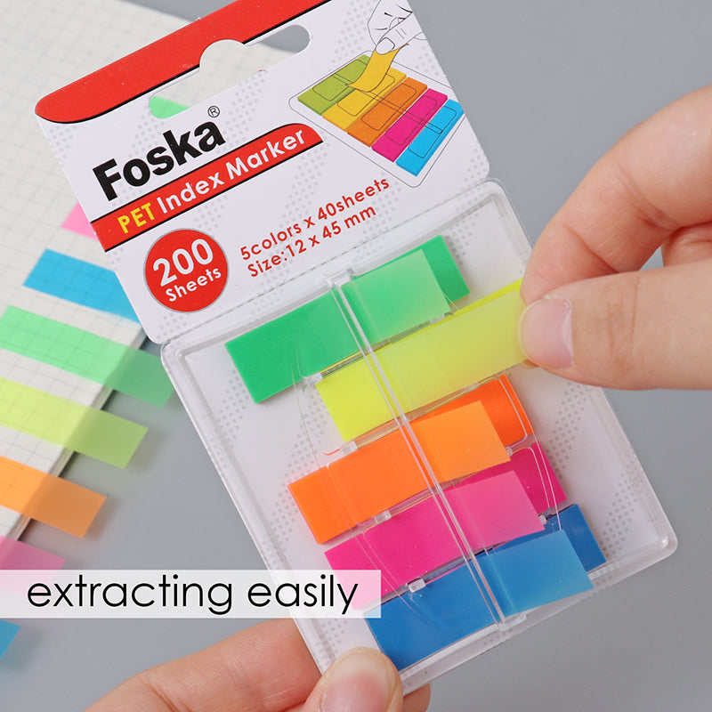 Pack of 200 PET Sticky Index Page Markers 12 x 45mm