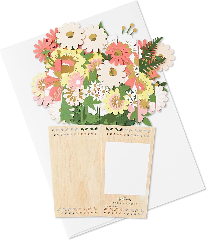 Bouquet of Flowers & Vase Wood Design 3D Pop Up Card Birthday Anniversary Get Well Soon