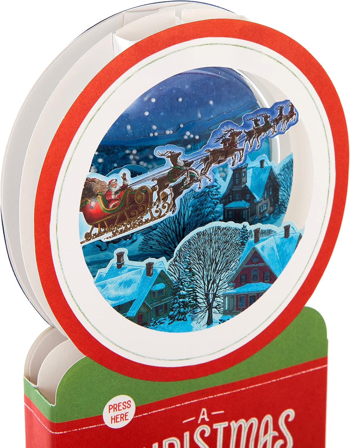 Contemporary Musical 3D Pop Up Santa and Sleigh Design Christmas Card