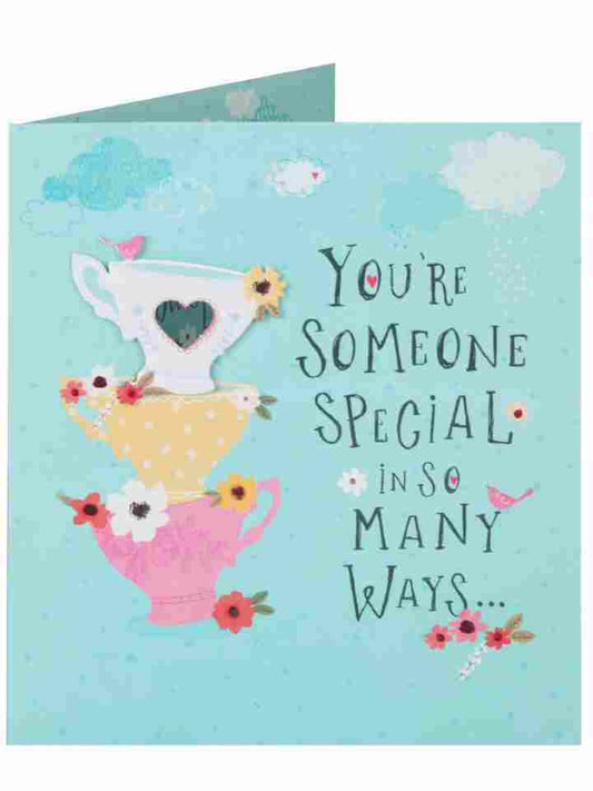 Someone Special Stacked Teacups Glitter and Decoupage Mother's Day Card