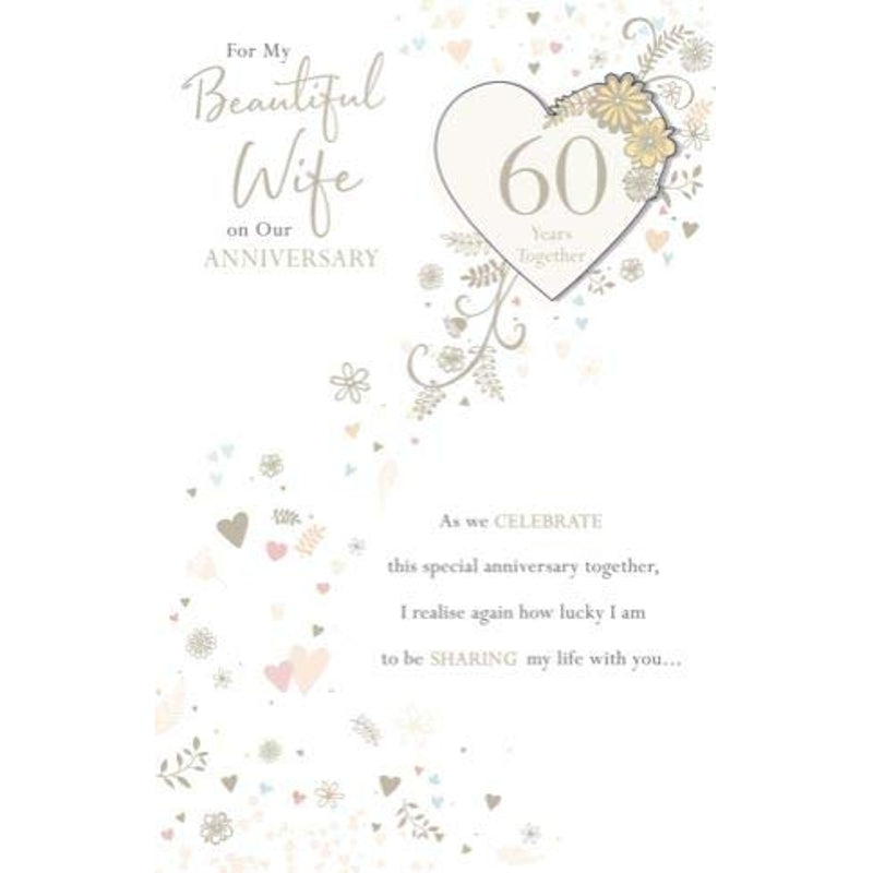 Beautiful Wife Anniversary Card with Personalised Milestone Options 30, 40, 50, and 60 Years Togather