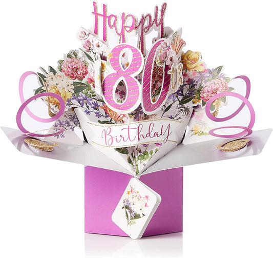 80th Birthday Pop Up Card with Flowers