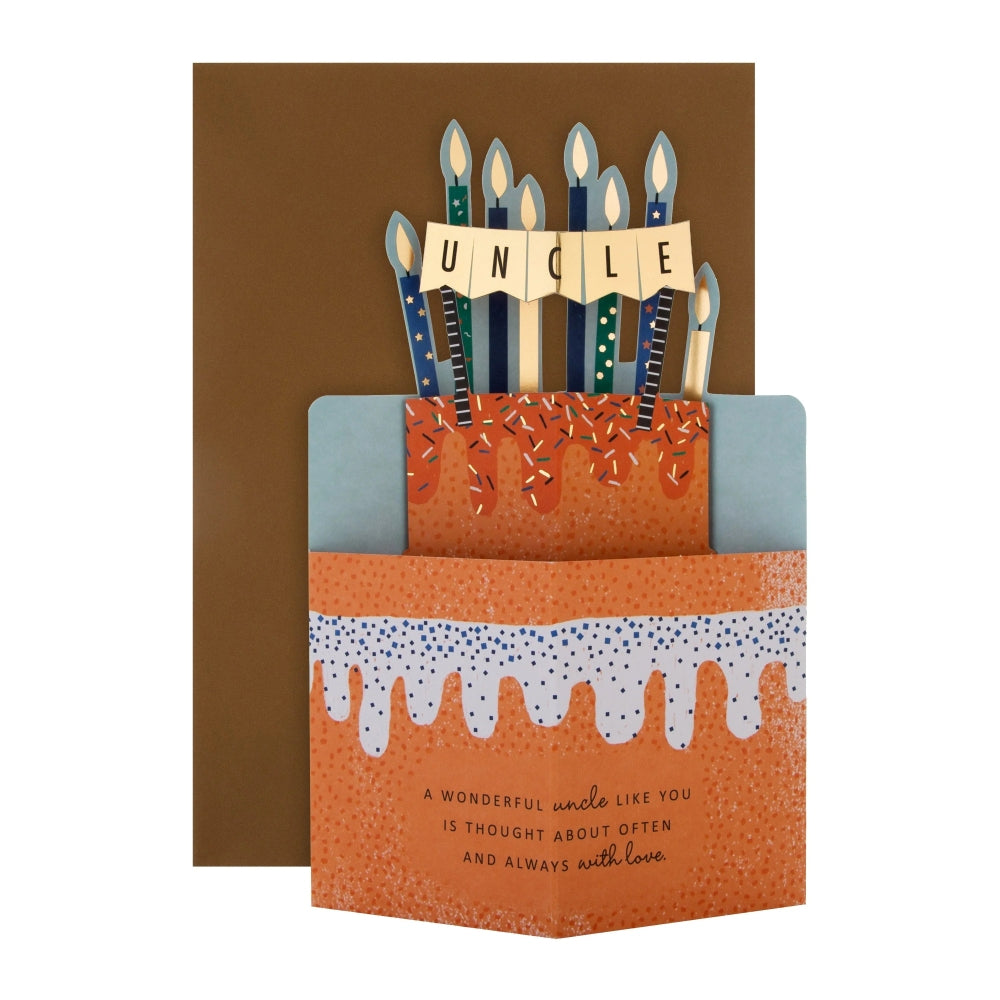 3D Orange Cake and Candles Design Uncle Birthday Card