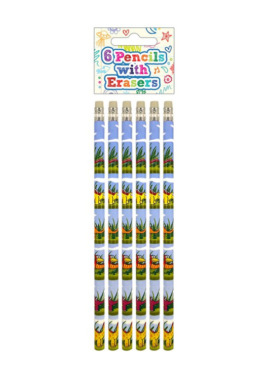 Pack of 6 Dinosaur Pencils with Erasers