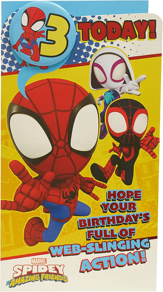 Marvel Spider Man 3rd Birthday Card with Badge