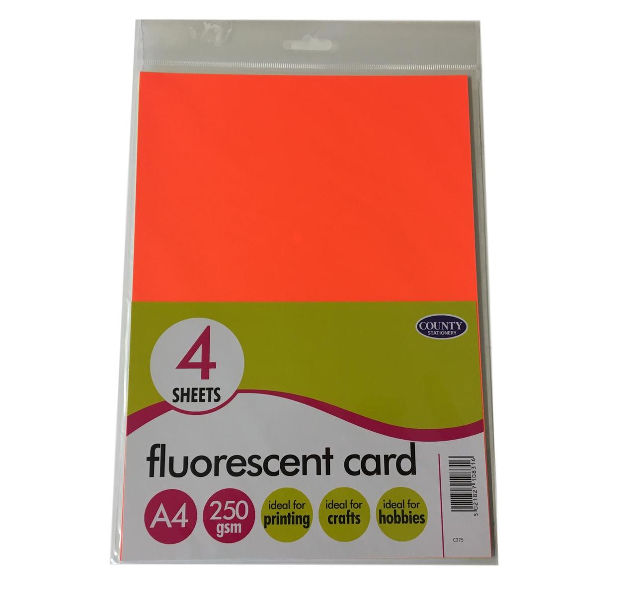 Pack of 4 Sheets Fluorescent Card 250gsm