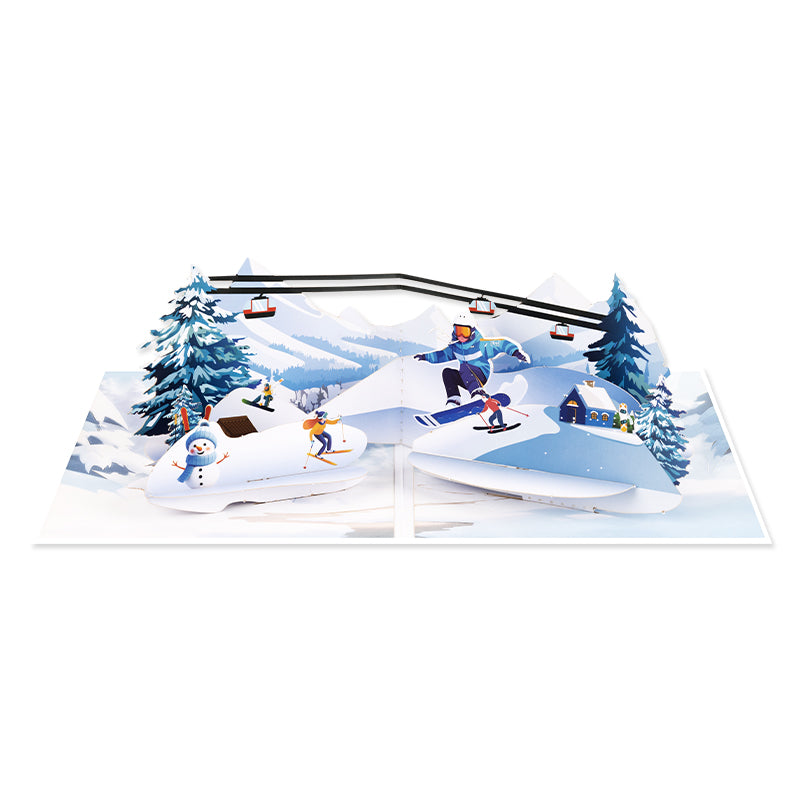 Frozen Fun Ski & Snowboard 3D Pop Up Greeting Card - Holiday Sport Christmas Birthday