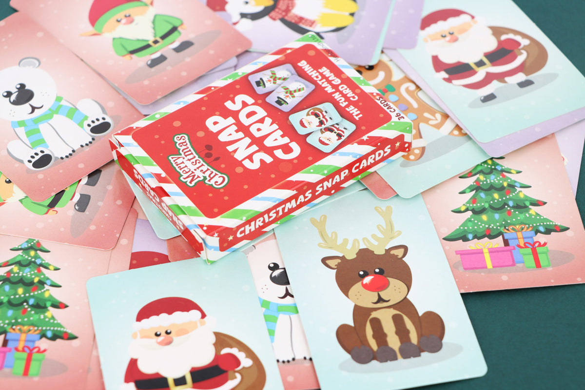 Pack of 24 Christmas Snap Card Games (9cm x 6cm) - Memory Pair Game Xmas Stocking Filler Eve Box