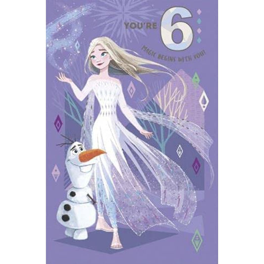 Disney Frozen Elsa and Olaf Foil Finish Design 6th Birthday Card